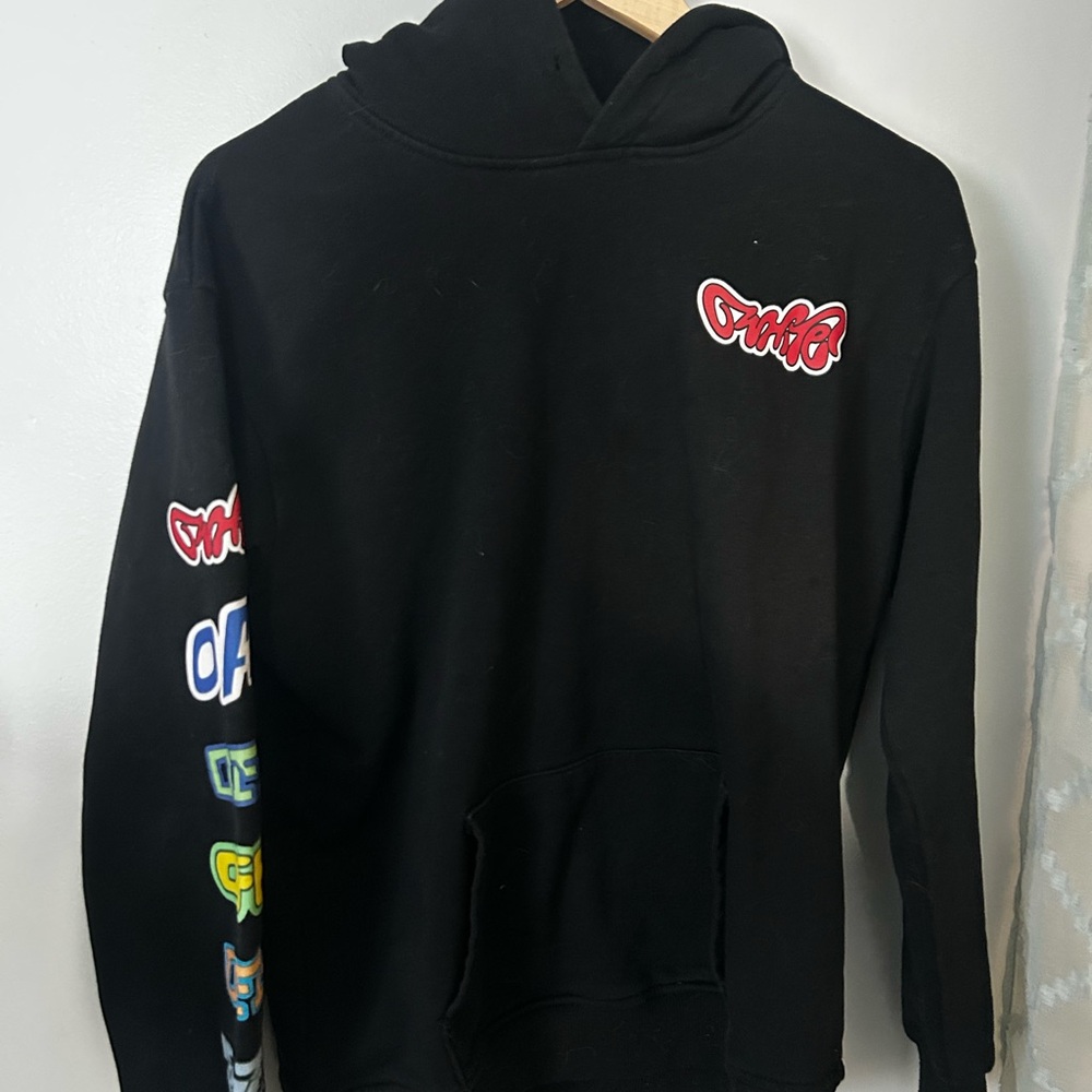 Off-White Black Hoodie with Multicolor Graphics